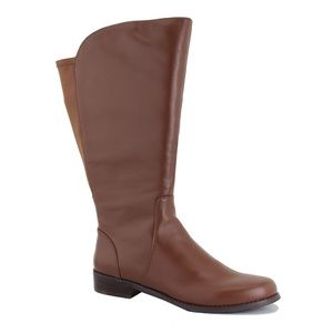Cognac Leather Wide Calf Riding Boot NWT